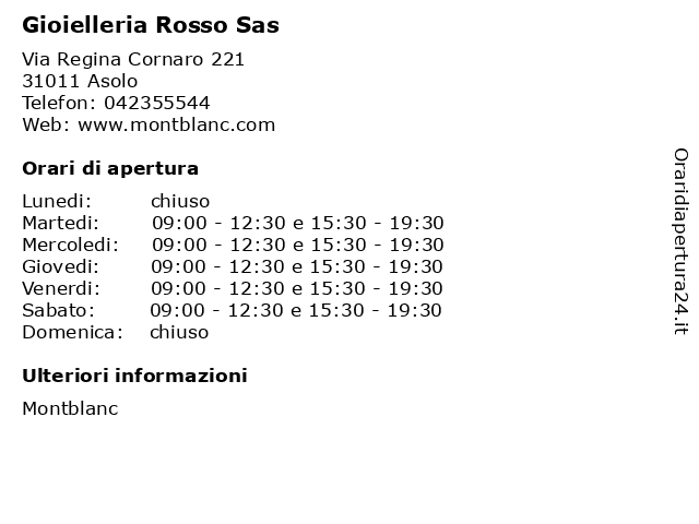 Orari di apertura Gioielleria Rosso Sas Via Regina Cornaro